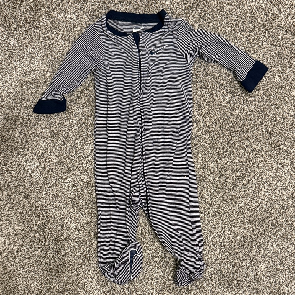 Nike Navy & White Striped Baby Footed One-Piece
